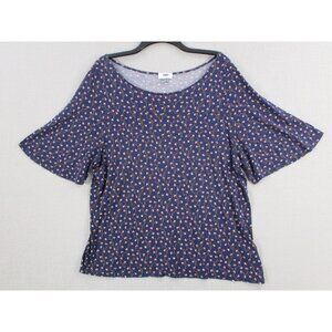 Old Navy Womens Blue‎ Floral Short Sleeve Blouse XL Lightweight Rayon Top